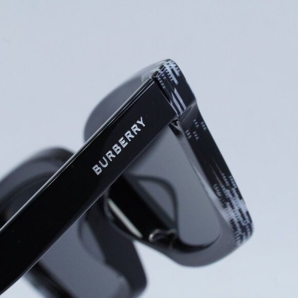 Burberry BE4392U 405187 Sunglasses Black/Check White Square Frame, Grey Lenses main image 5